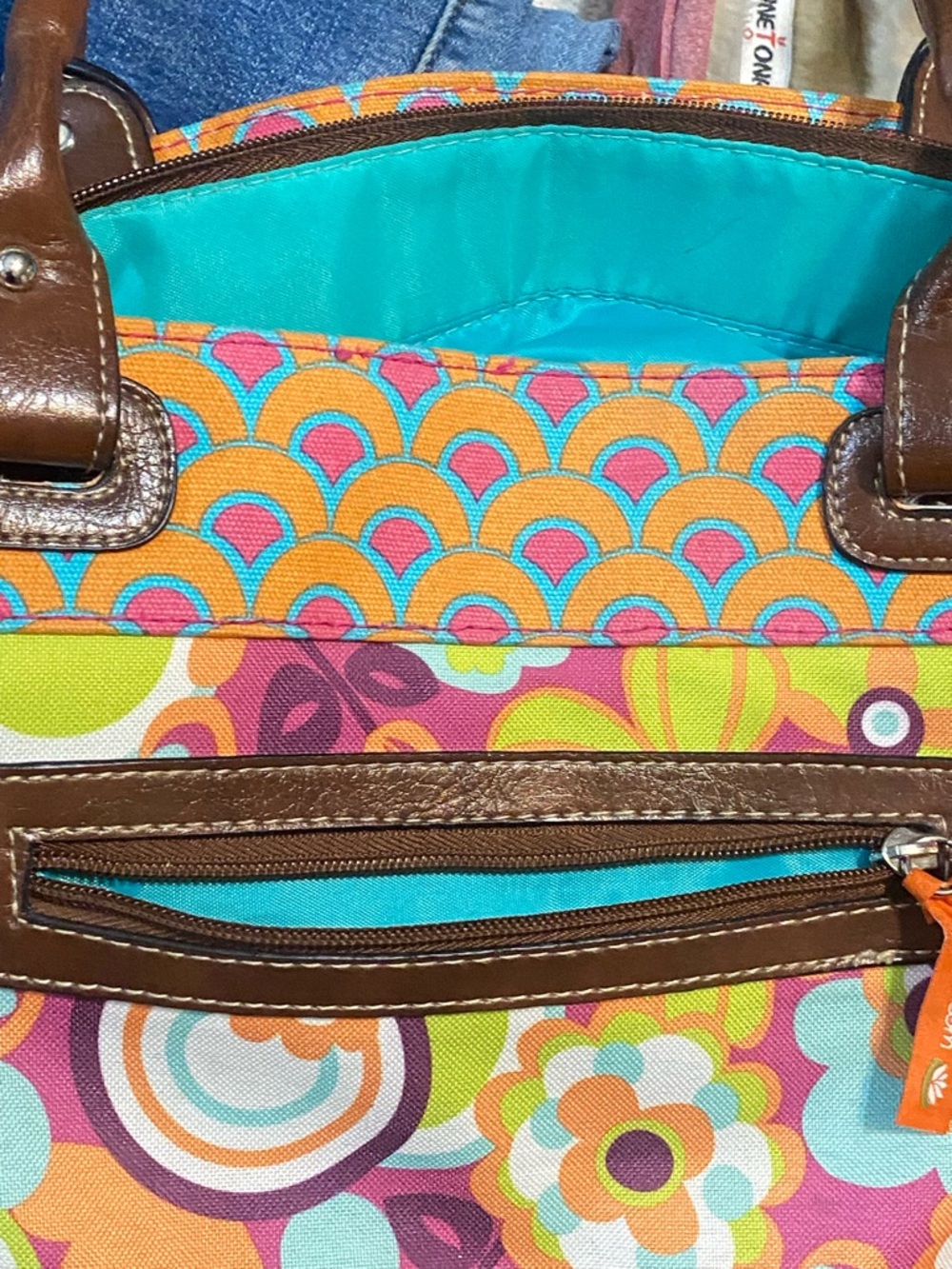 Lily Bloom Floral Geometric Shoulder Bag in Brown, Pink, Yellow, Green, Teal - Picture 5 of 6